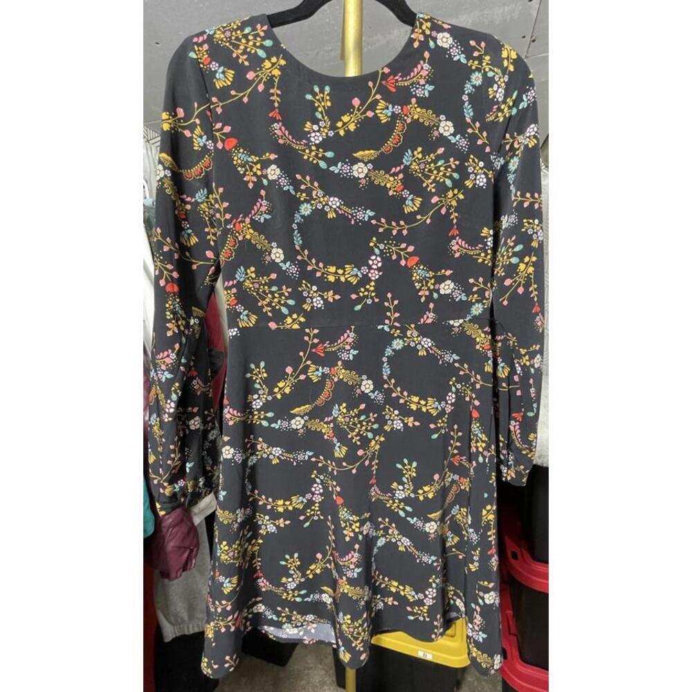 Loft Women Career Formal Long Sleeve Black Floral Dress Size 0P
